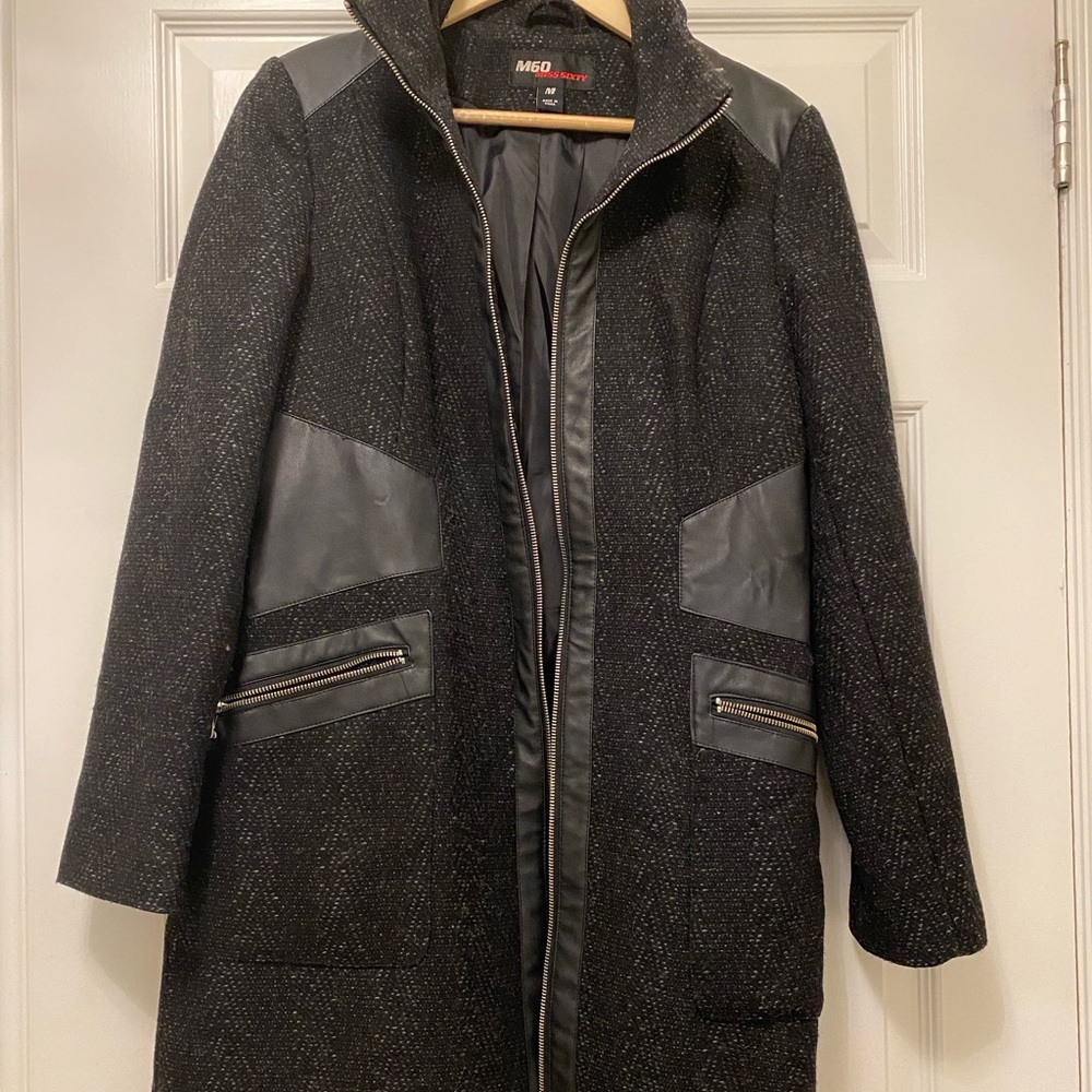 Trench with faux leather detail